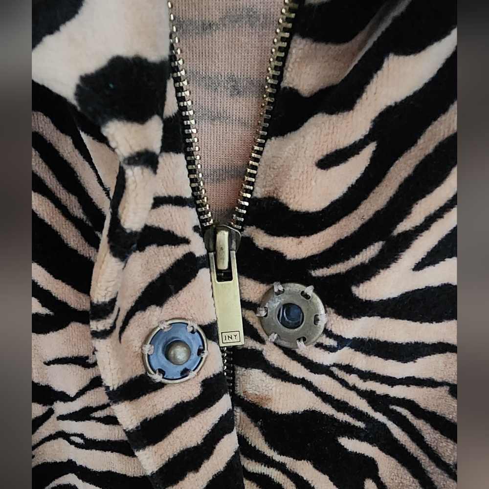 Jones New York Signature Velour Tiger Print Cowl Neck Zip/ Hidden Snap Jacket XL - Picture 11 of 12